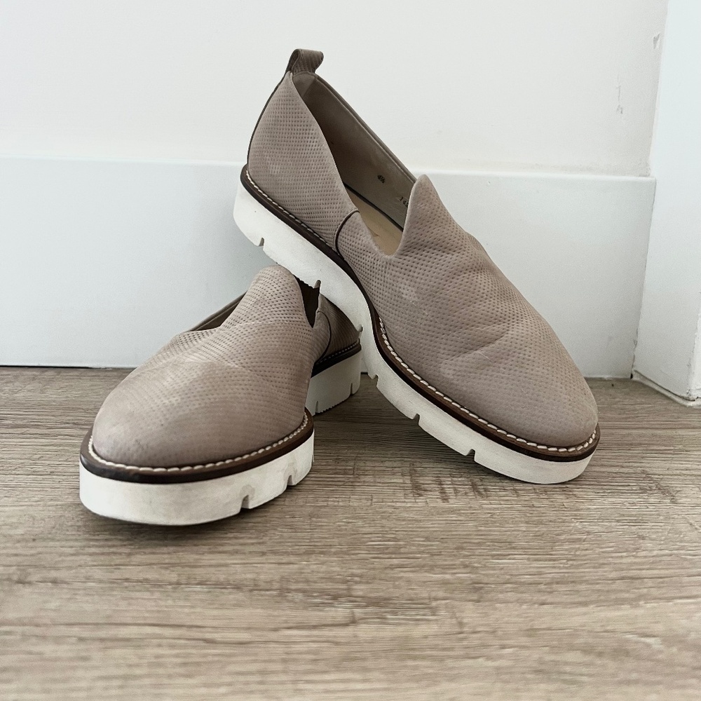 Paul Green Taupe Perforated Slip-On Loafers with White Lug Sole
